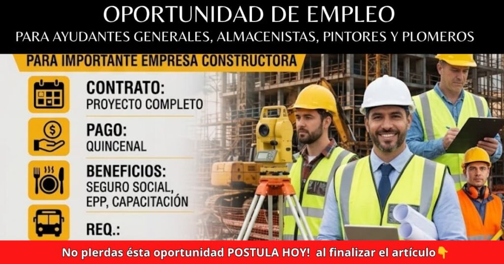 IMPORTANTE EMPRESA CONSTRUCTORA REQUIERE PERSONAL